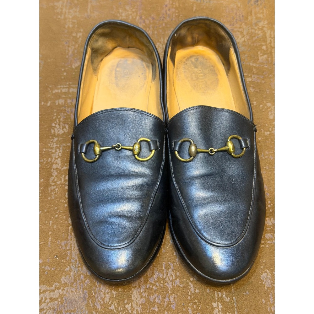 Gucci Brixton Black Leather Horsebit Loafers Collapsible Heel Mens 7 / Womens 9